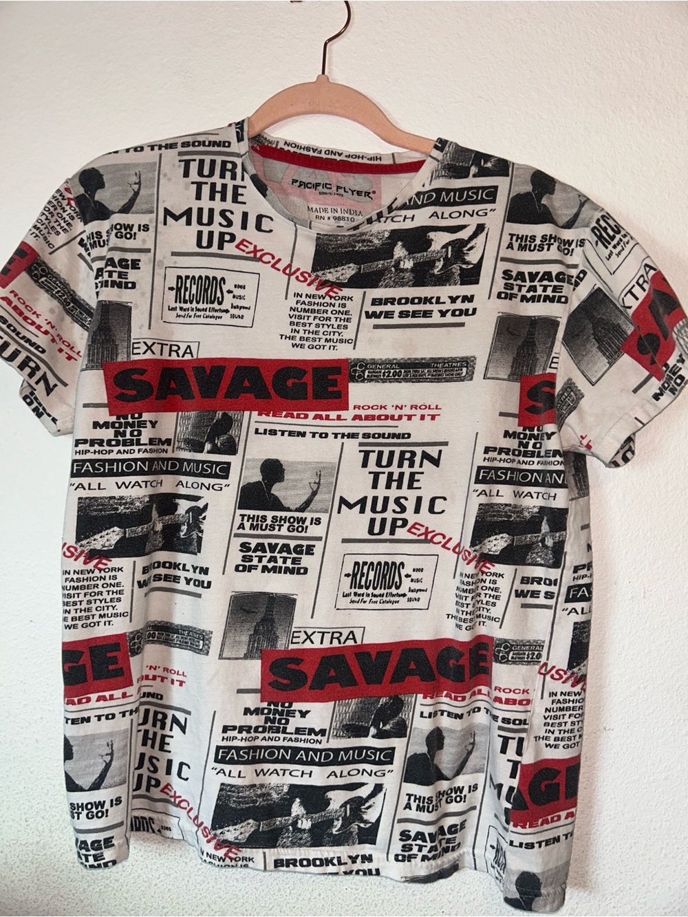Womens 'Savage' Graphic Tee - White with Red & Black Print